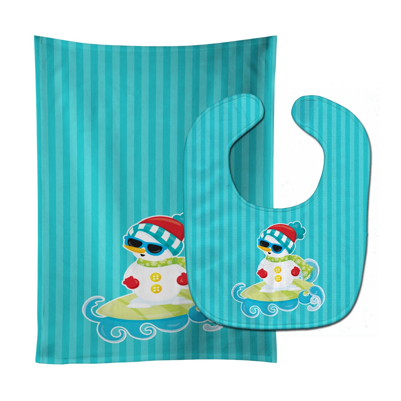 Beach Snowman Surfer #2 Baby Bib & Burp Cloth Easy-Clean Baby Bib Baby Feeding Accessory Baby Mealtime Essential