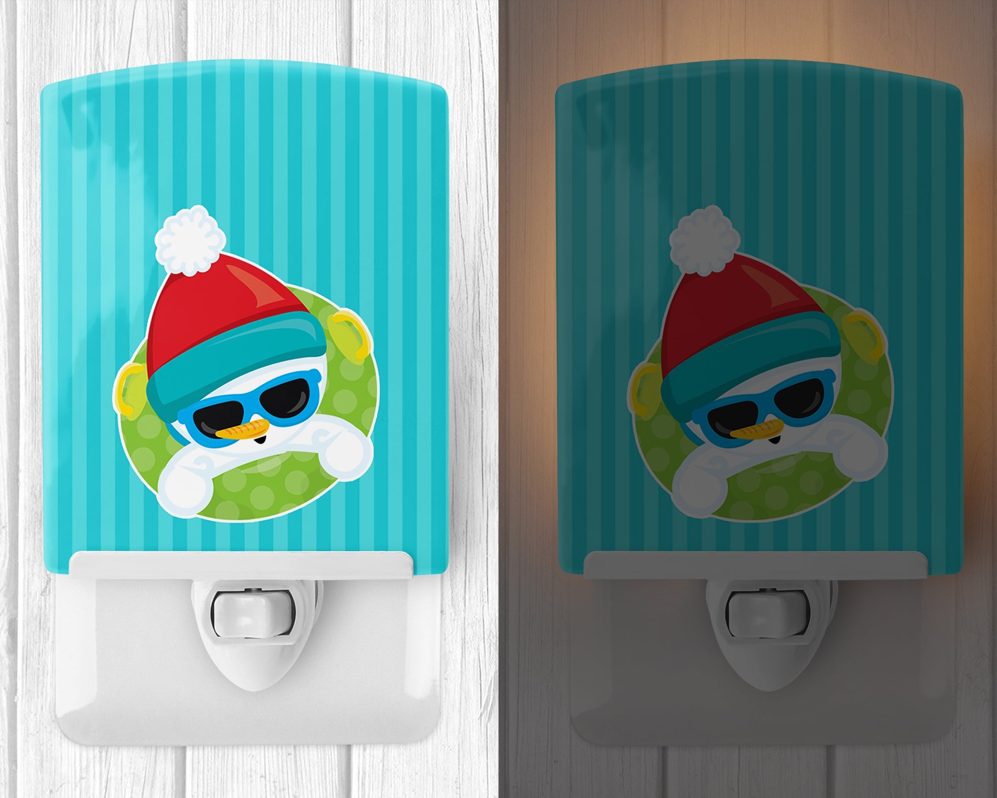 Beach Snowman Ceramic Night Light Compact, UL-Certified, Ideal for Bedroom, Bathroom, Nursery, Hallway, Kitchen, 6x4x3, Multicolor