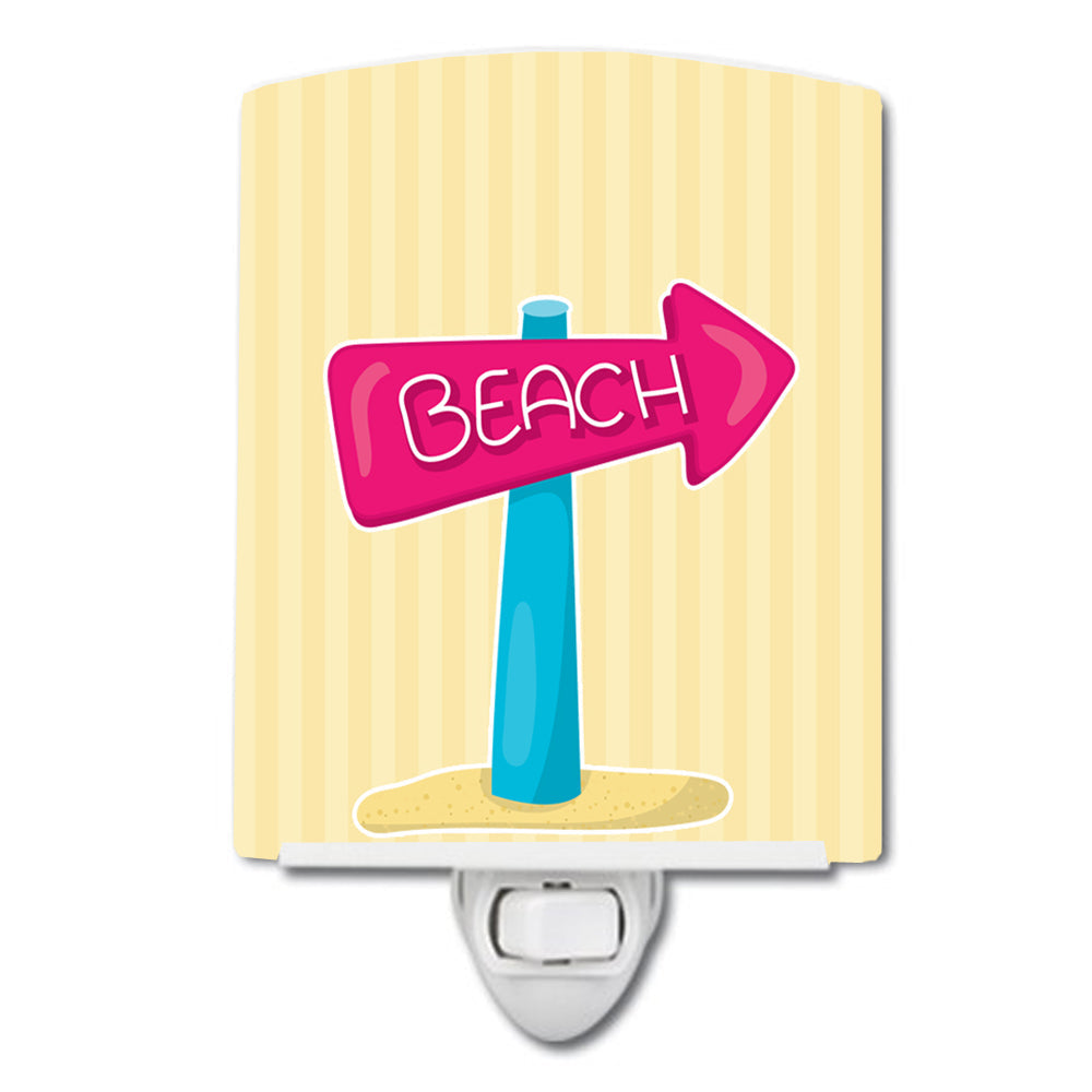 Beach Sign Ceramic Night Light Compact, UL-Certified, Ideal for Bedroom, Bathroom, Nursery, Hallway, Kitchen, 6x4x3, Multicolor