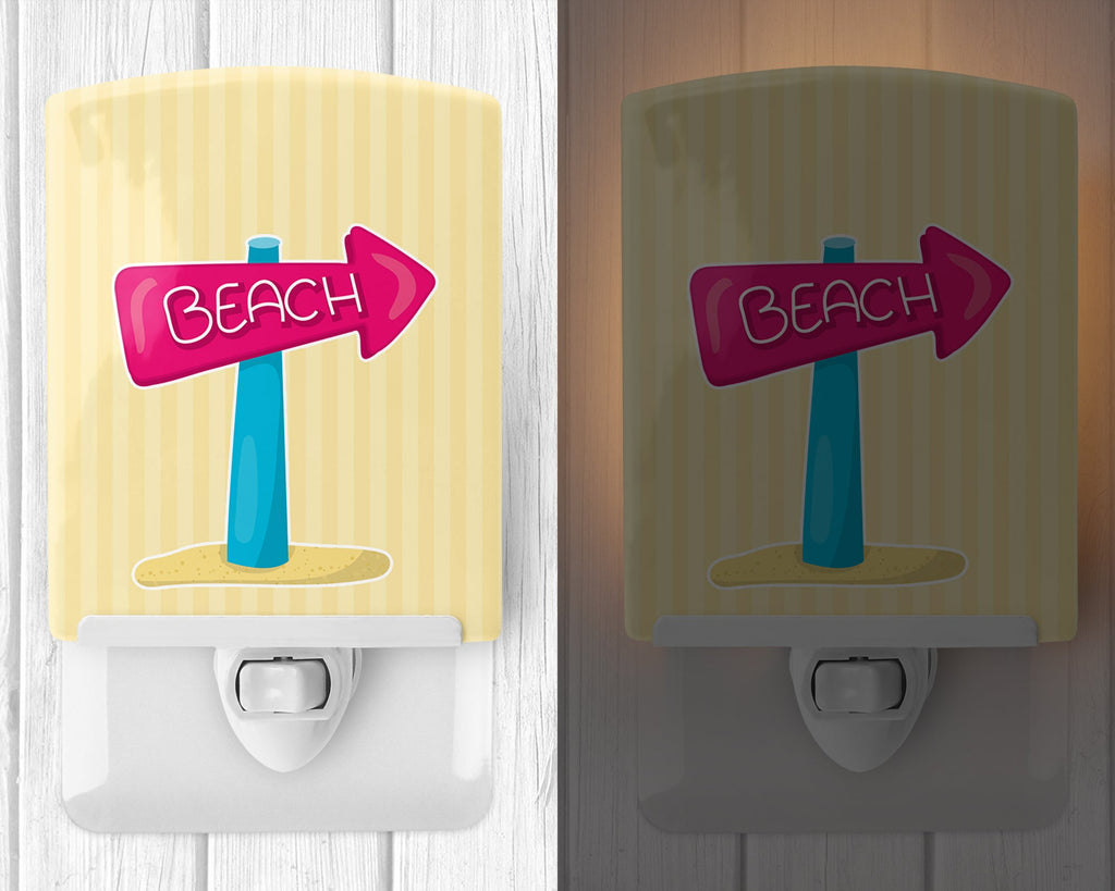 Beach Sign Ceramic Night Light Compact, UL-Certified, Ideal for Bedroom, Bathroom, Nursery, Hallway, Kitchen, 6x4x3, Multicolor