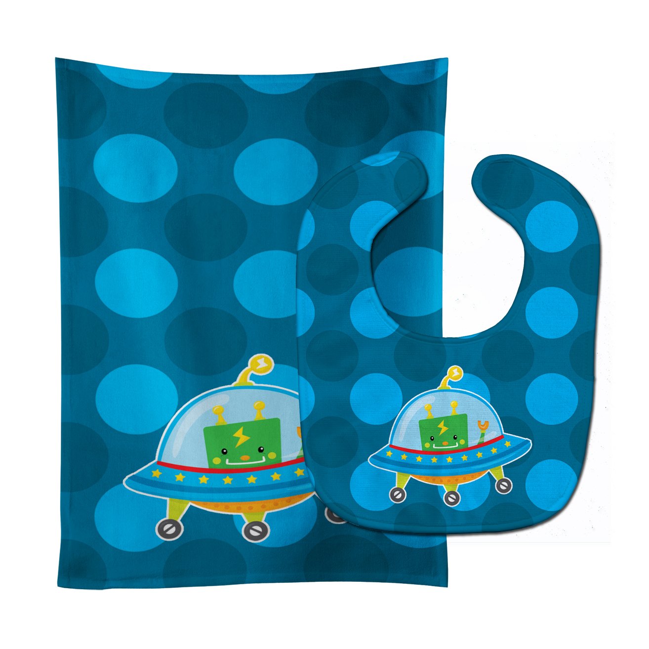 Robot Spaceship Baby Bib & Burp Cloth Easy-Clean Baby Bib Baby Feeding Accessory Baby Mealtime Essential