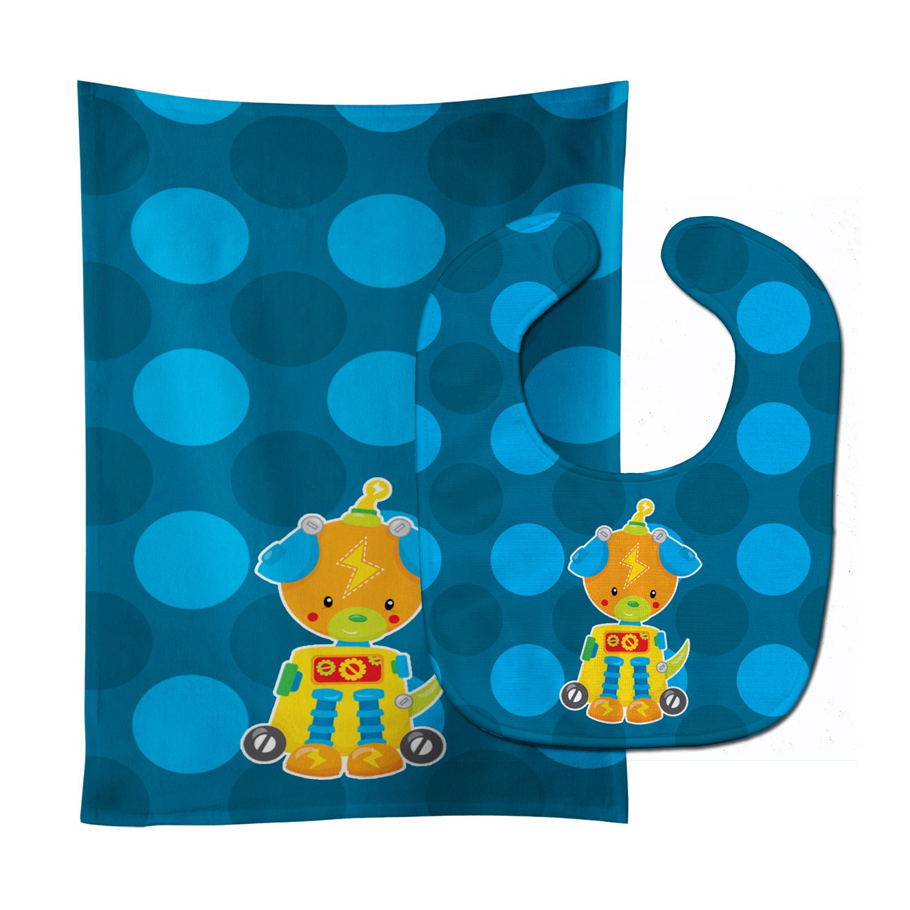 Robot Dog Baby Bib & Burp Cloth Easy-Clean Baby Bib Baby Feeding Accessory Baby Mealtime Essential