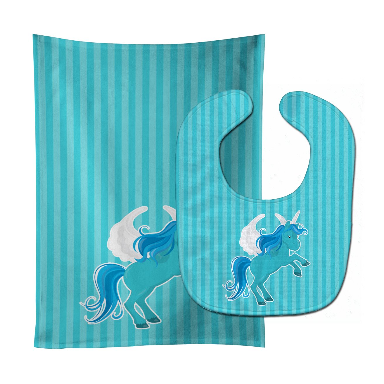 Unicorn Blue Stripes Baby Bib & Burp Cloth Easy-Clean Baby Bib Baby Feeding Accessory Baby Mealtime Essential