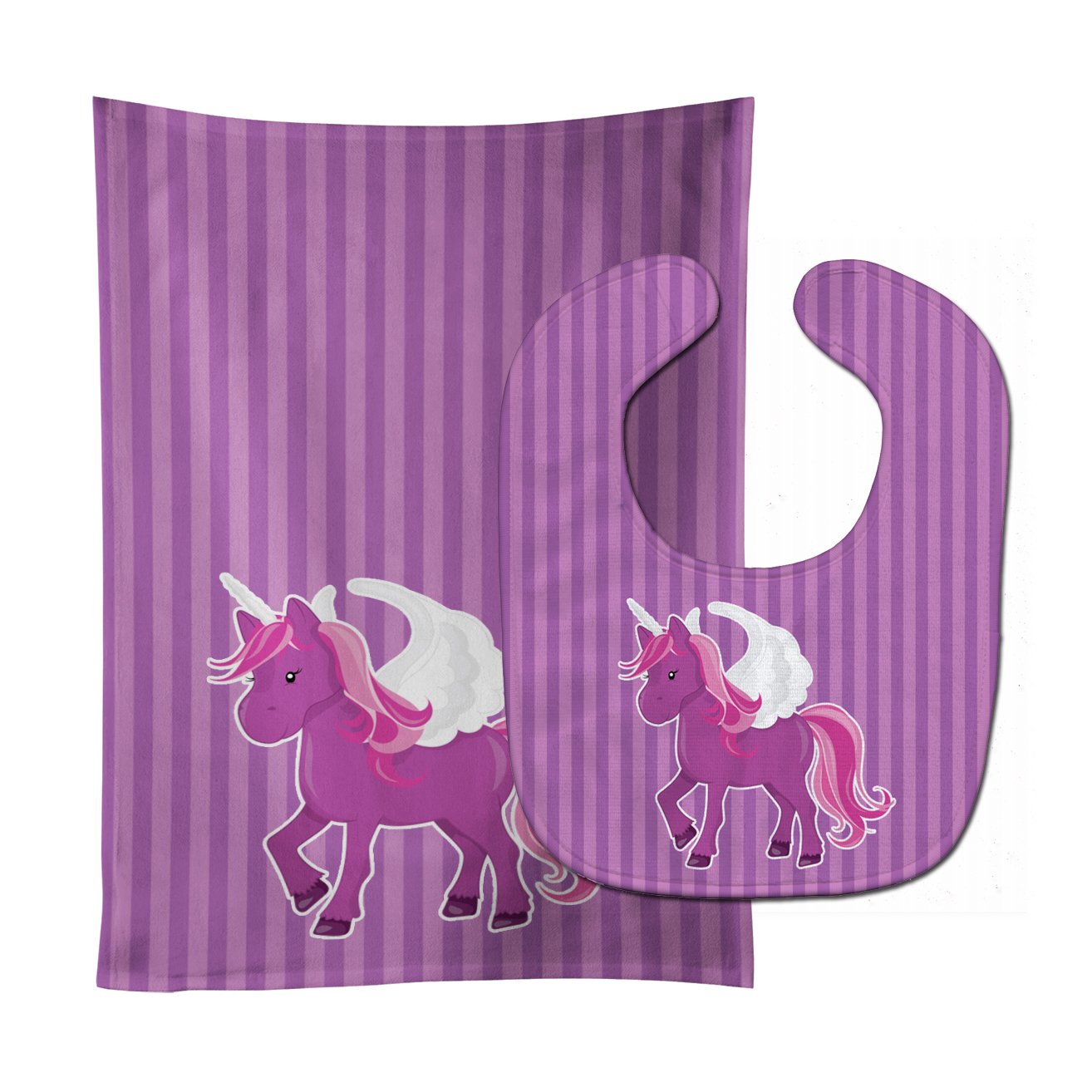 Unicorn Purple Stripes Baby Bib & Burp Cloth Easy-Clean Baby Bib Baby Feeding Accessory Baby Mealtime Essential
