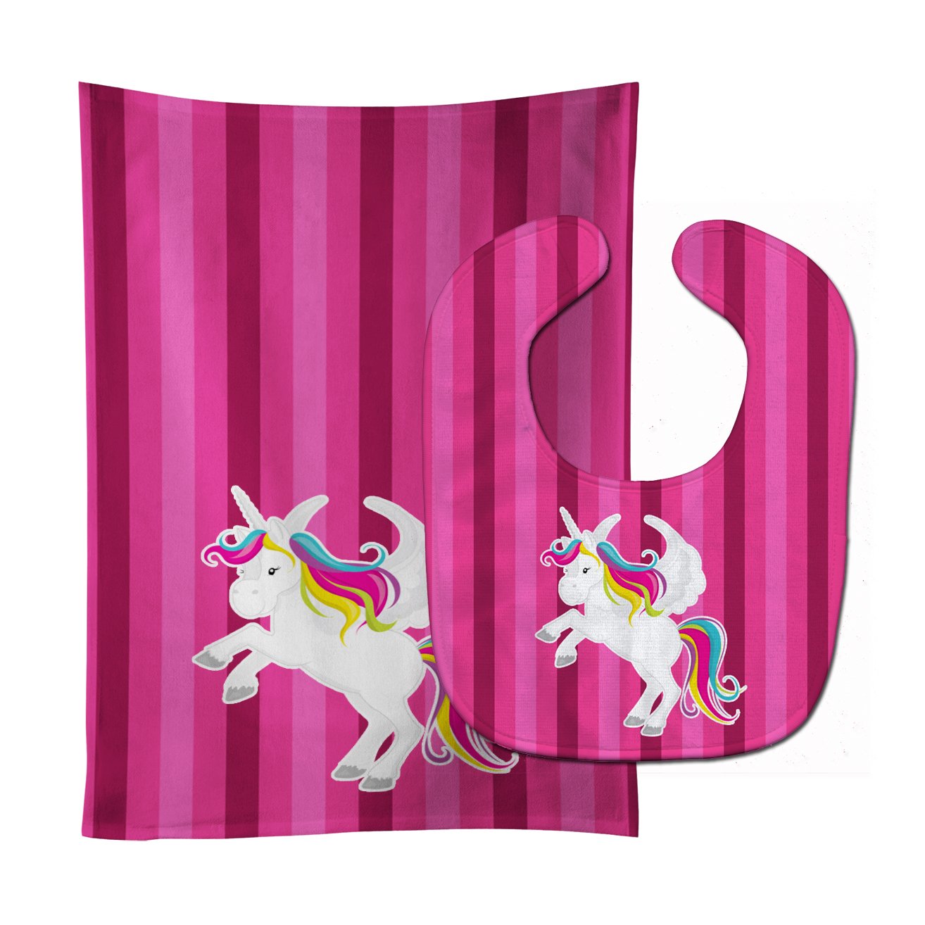 Unicorn Pink Stripes Baby Bib & Burp Cloth Easy-Clean Baby Bib Baby Feeding Accessory Baby Mealtime Essential