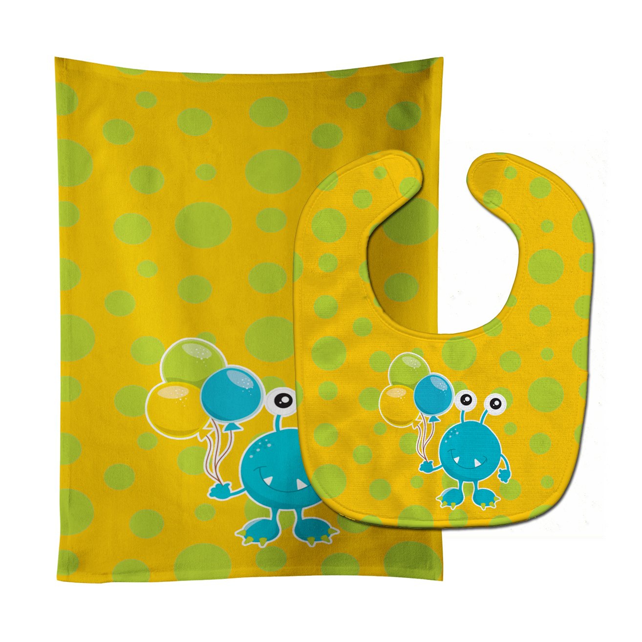 Birthday Monster with Balloons Baby Bib & Burp Cloth Easy-Clean Baby Bib Baby Feeding Accessory Baby Mealtime Essential