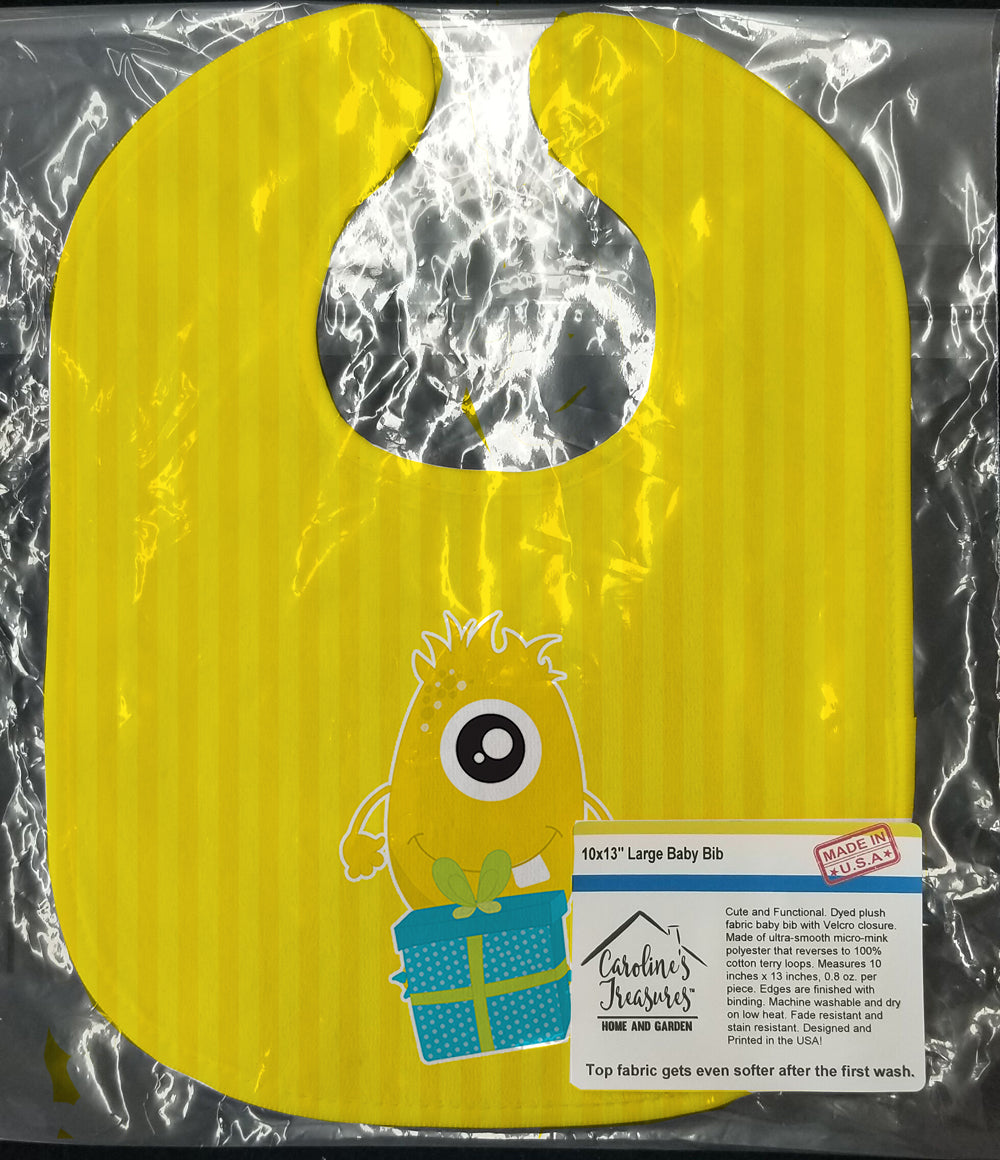 Birthday Monster with Present Baby Bib Easy-Clean Baby Bib Baby Feeding Accessory Baby Mealtime Essential, 10 x 13, Multicolor