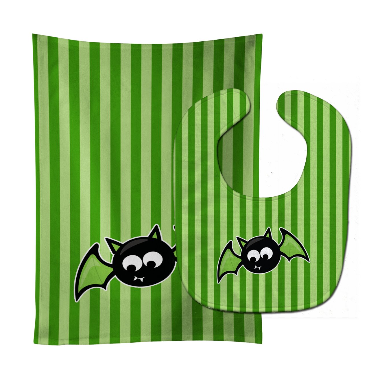 Halloween Bat Green Stripes Baby Bib & Burp Cloth Easy-Clean Baby Bib Baby Feeding Accessory Baby Mealtime Essential