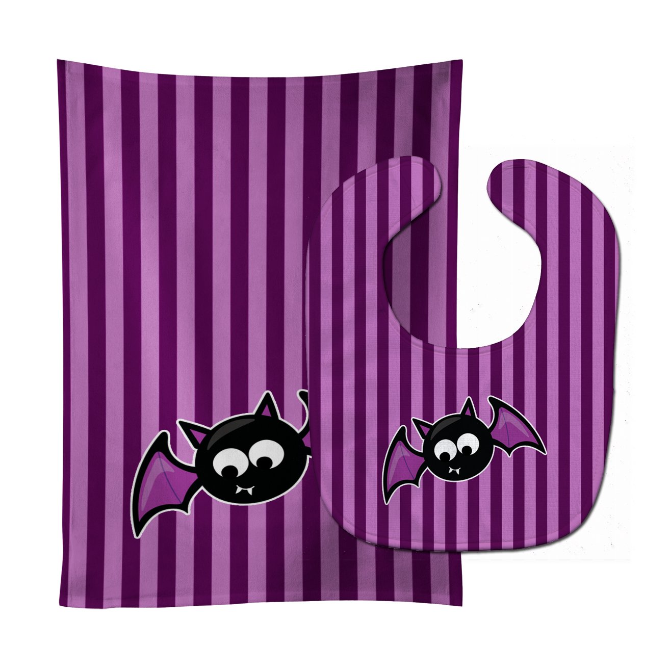 Halloween Bat Purple Stripes Baby Bib & Burp Cloth Easy-Clean Baby Bib Baby Feeding Accessory Baby Mealtime Essential