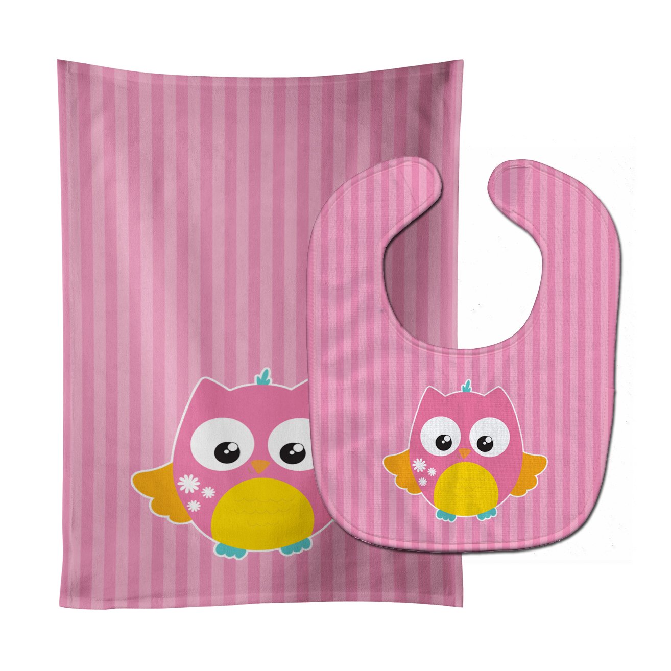 Owl and Pink Stripes Baby Bib & Burp Cloth Easy-Clean Baby Bib Baby Feeding Accessory Baby Mealtime Essential