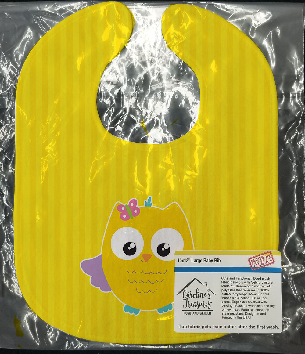 Owl and Yellow Stripes Baby Bib Easy-Clean Baby Bib Baby Feeding Accessory Baby Mealtime Essential, 10 x 13, Multicolor
