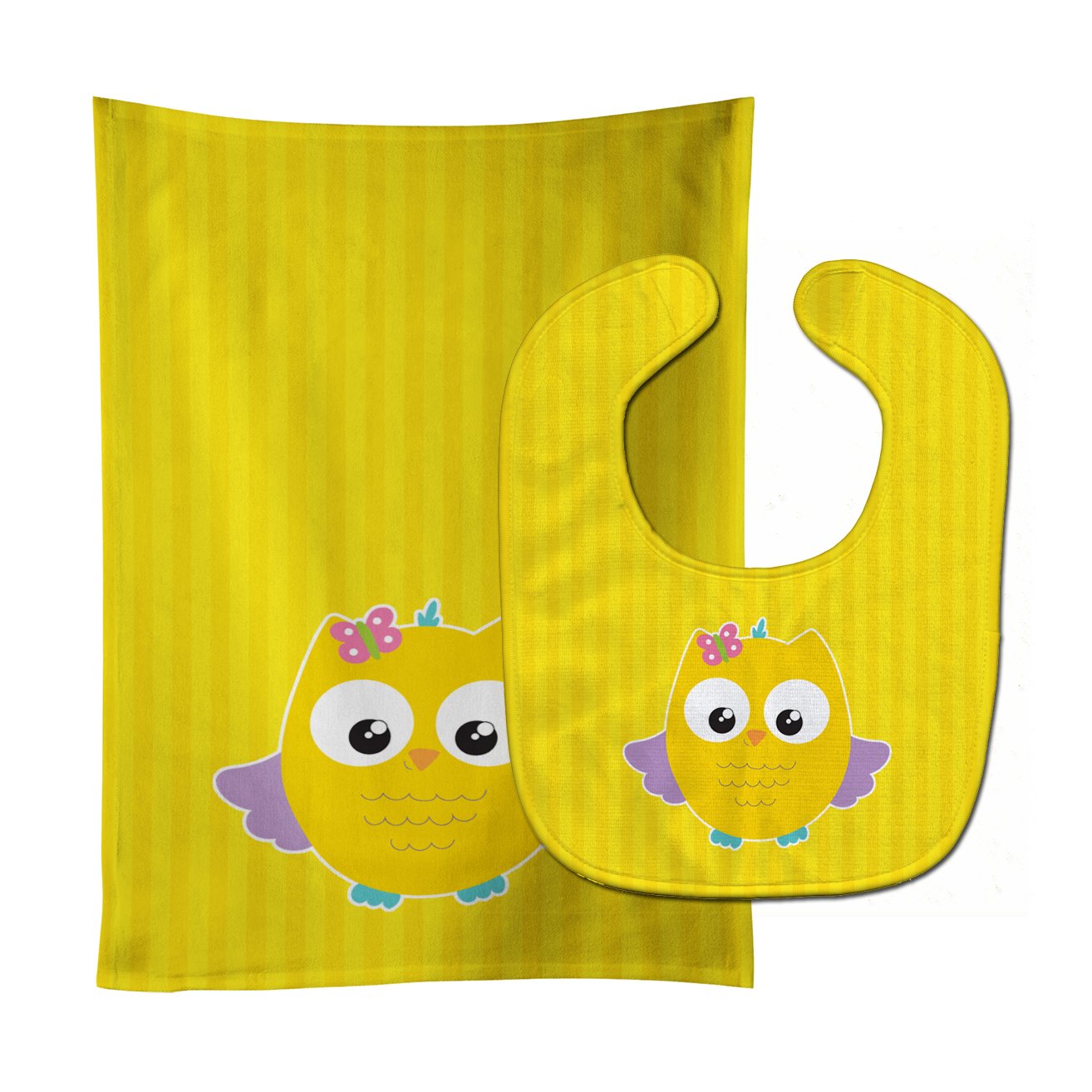 Owl and Yellow Stripes Baby Bib & Burp Cloth Easy-Clean Baby Bib Baby Feeding Accessory Baby Mealtime Essential