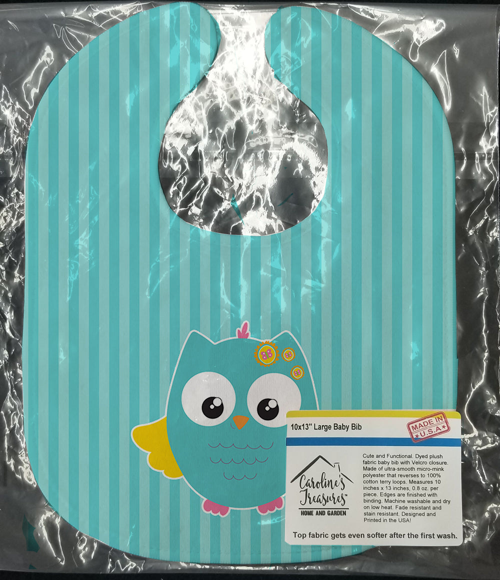 Owl and Blue Stripes Baby Bib Easy-Clean Baby Bib Baby Feeding Accessory Baby Mealtime Essential, 10 x 13, Multicolor