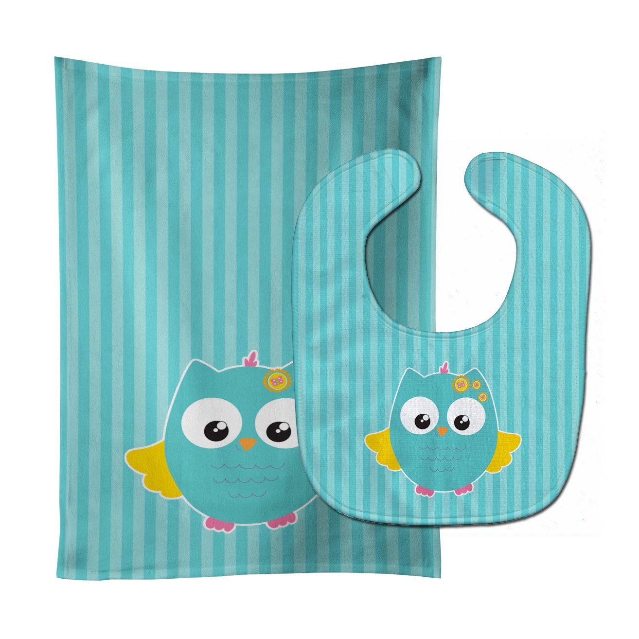 Owl and Blue Stripes Baby Bib & Burp Cloth Easy-Clean Baby Bib Baby Feeding Accessory Baby Mealtime Essential