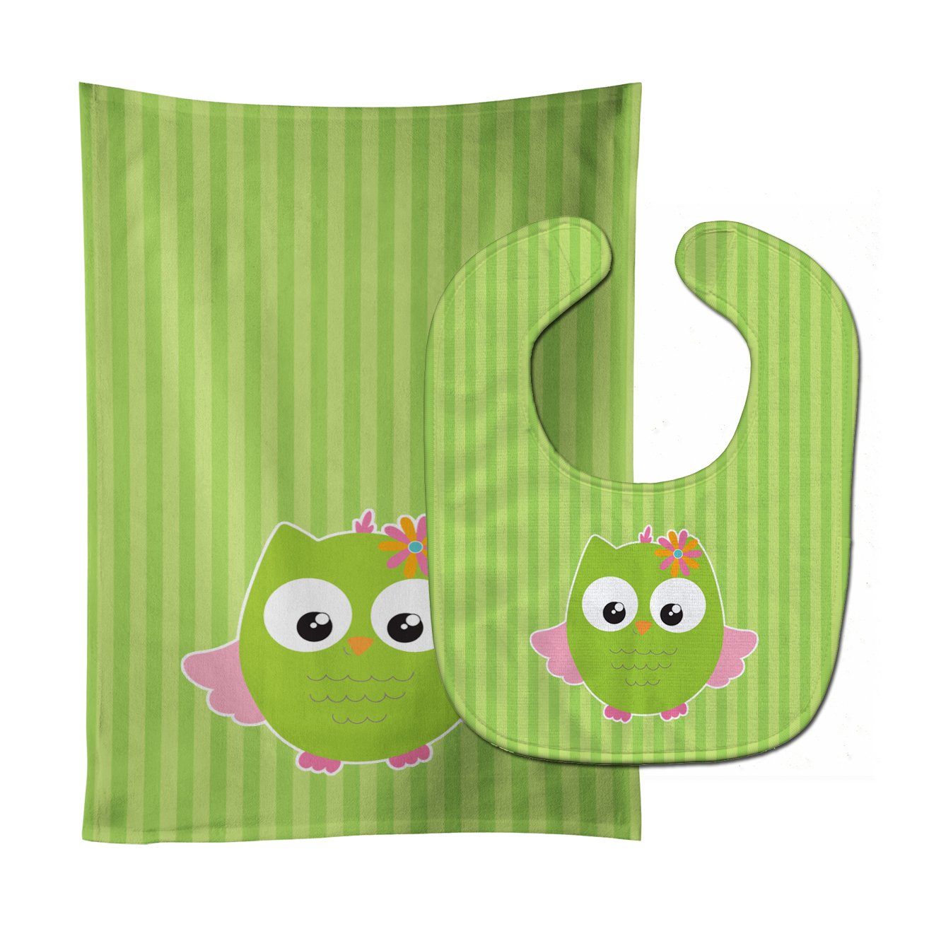 Owl and Green Stripes Baby Bib & Burp Cloth Easy-Clean Baby Bib Baby Feeding Accessory Baby Mealtime Essential
