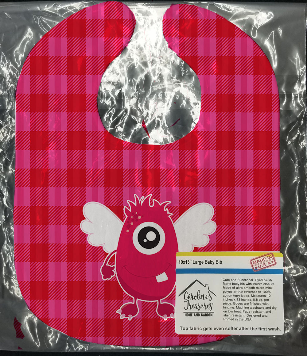 Monster Angel on Plaid #2 Baby Bib Easy-Clean Baby Bib Baby Feeding Accessory Baby Mealtime Essential, 10 x 13, Multicolor