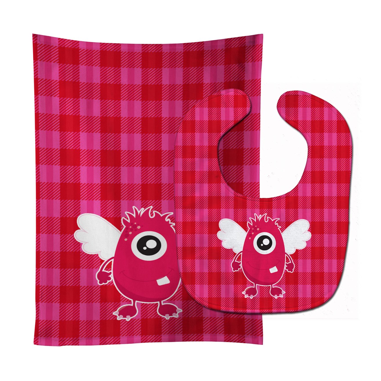 Monster Angel on Plaid #2 Baby Bib & Burp Cloth Easy-Clean Baby Bib Baby Feeding Accessory Baby Mealtime Essential