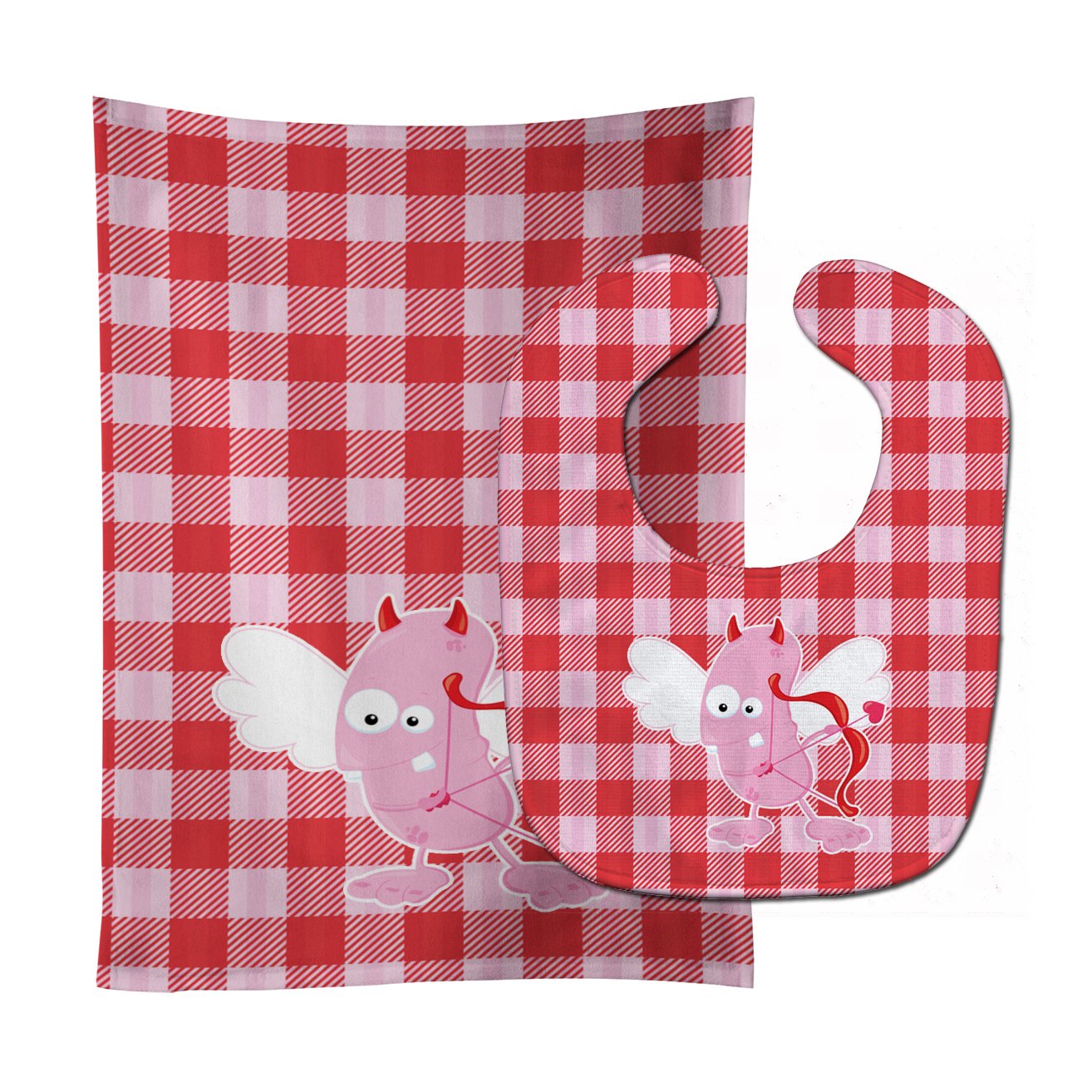 Cupid Monster Angel on Plaid #2 Baby Bib & Burp Cloth Easy-Clean Baby Bib Baby Feeding Accessory Baby Mealtime Essential