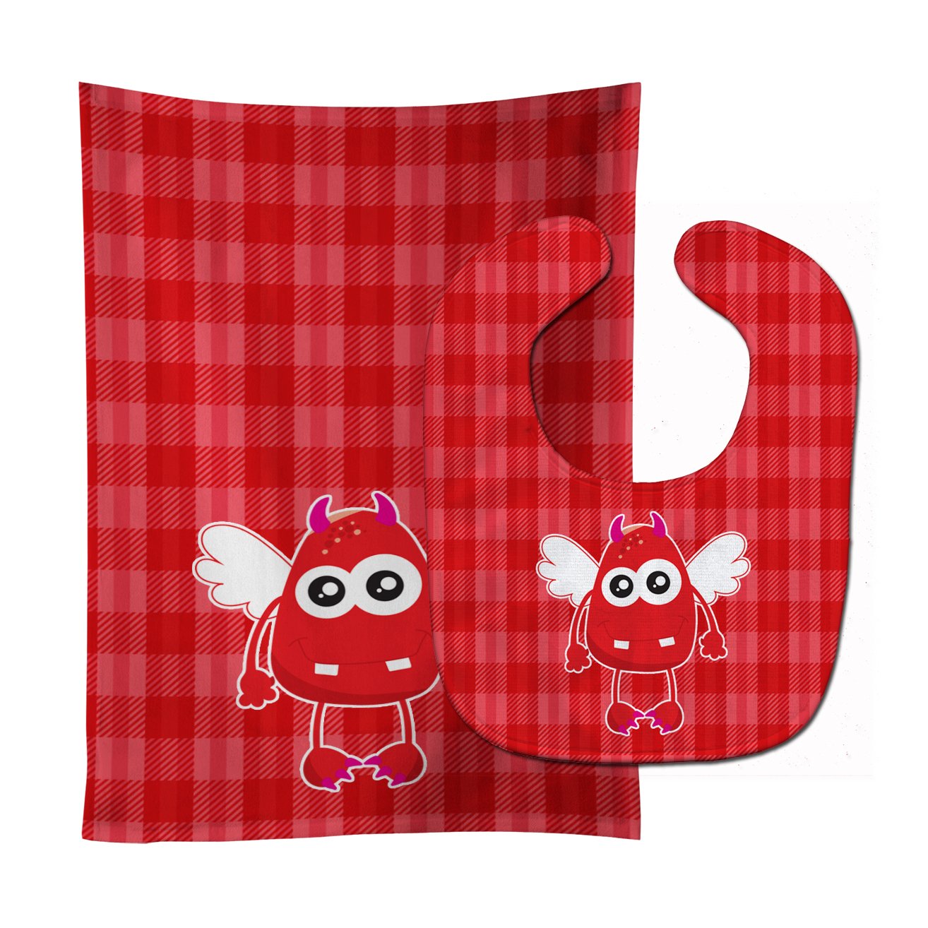 Cupid Monster Angel on Plaid #4 Baby Bib & Burp Cloth Easy-Clean Baby Bib Baby Feeding Accessory Baby Mealtime Essential