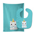 Unicorn on Blue Stripes Baby Bib & Burp Cloth Easy-Clean Baby Bib Baby Feeding Accessory Baby Mealtime Essential
