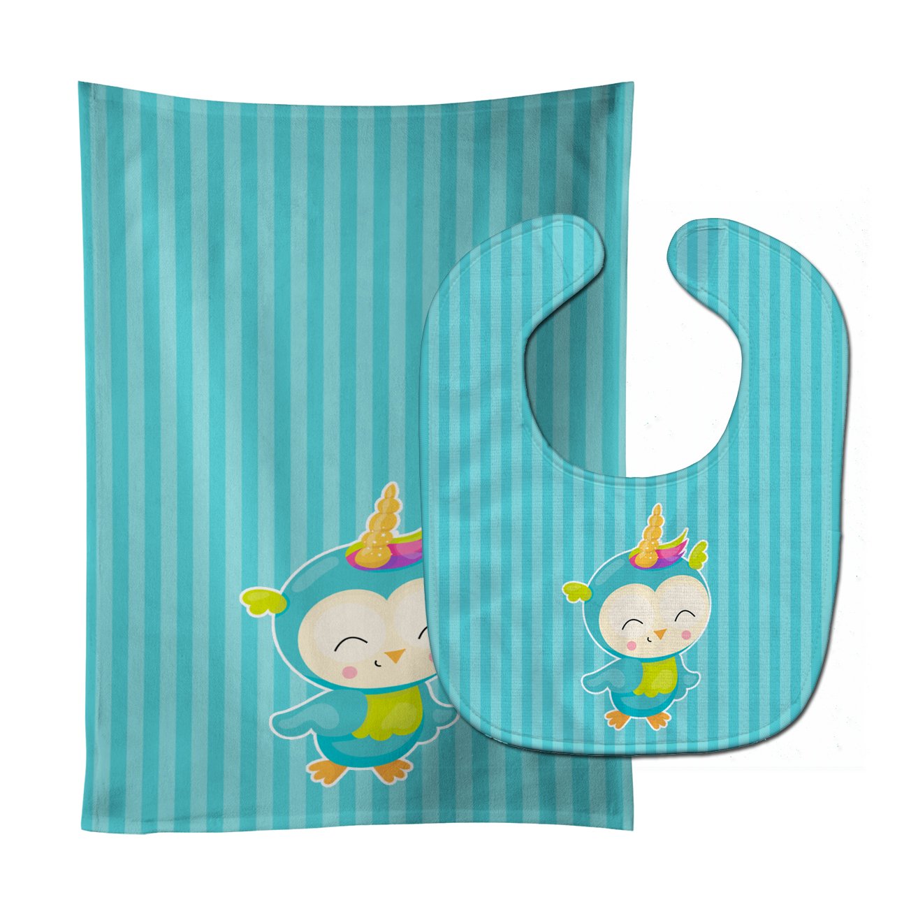Bird Unicorn on Blue Stripes Baby Bib & Burp Cloth Easy-Clean Baby Bib Baby Feeding Accessory Baby Mealtime Essential