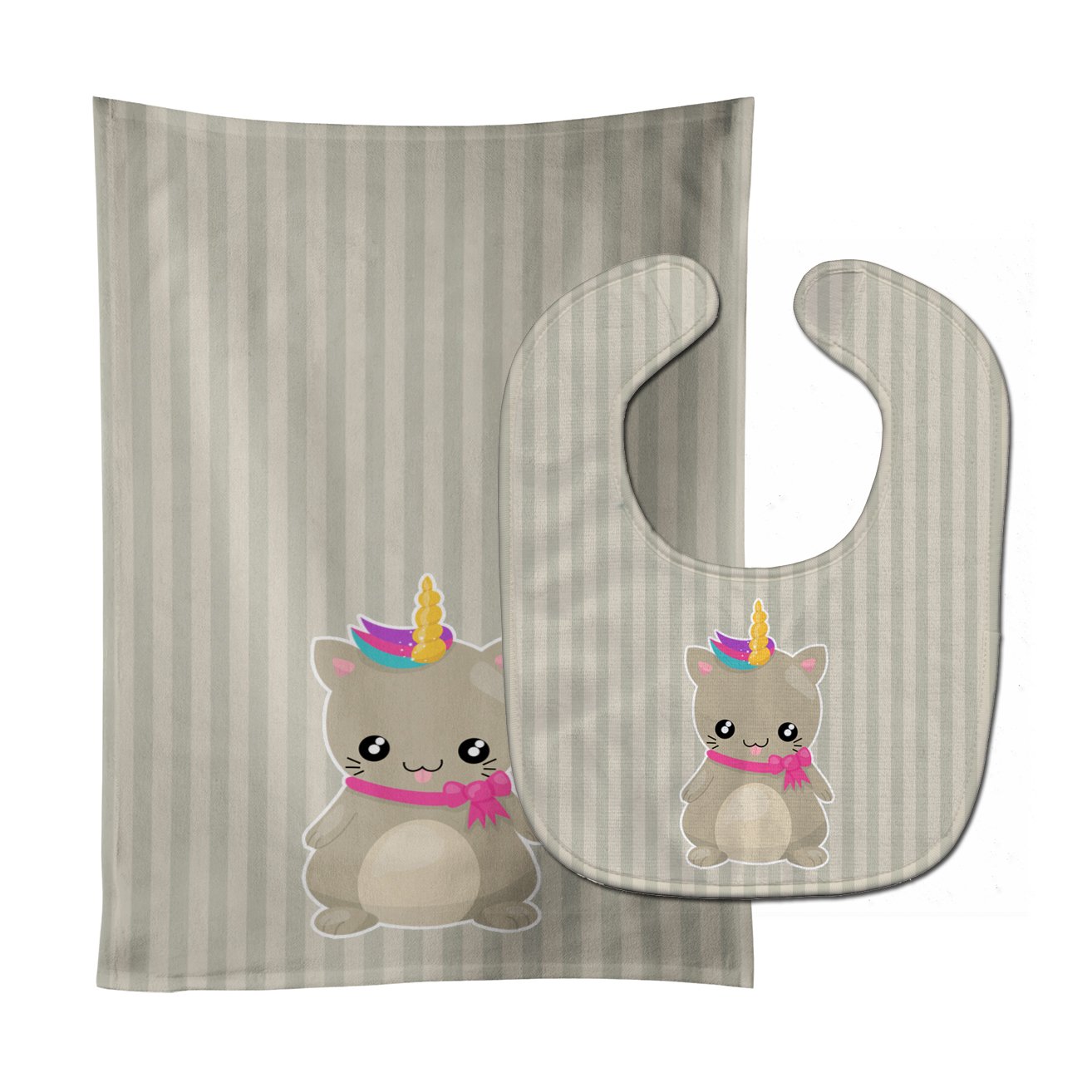 Mouse Unicorn on Stripes Baby Bib & Burp Cloth Easy-Clean Baby Bib Baby Feeding Accessory Baby Mealtime Essential