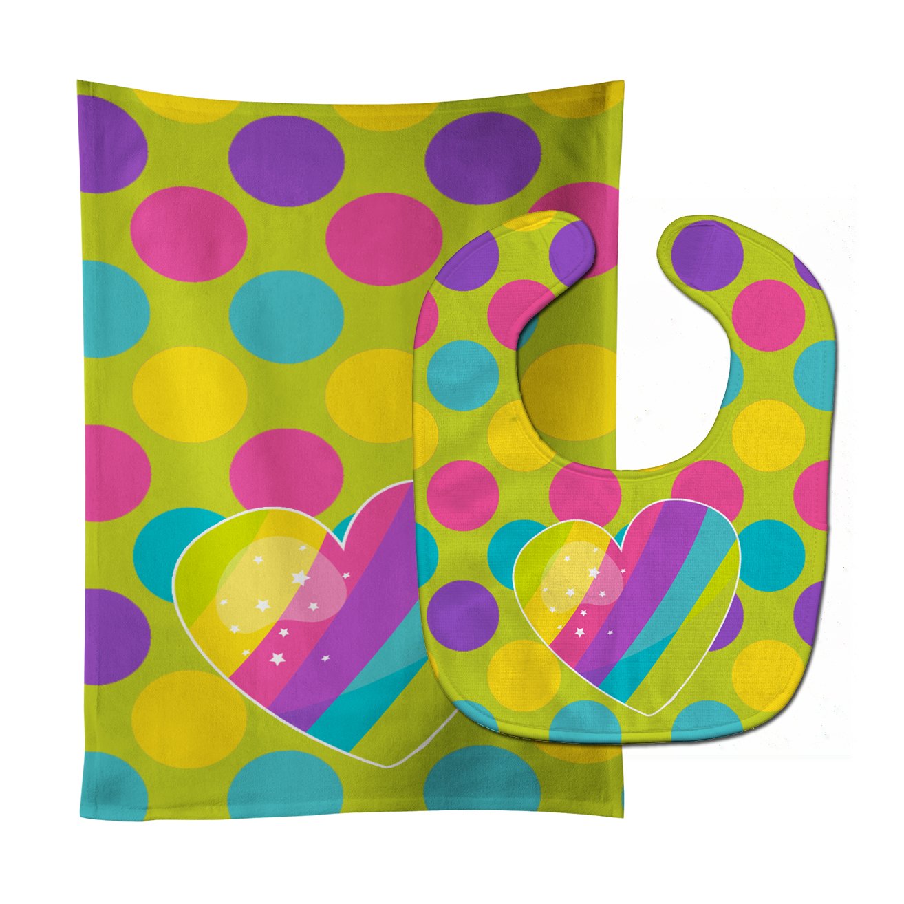 Multicolor Rainbow Heart Baby Bib & Burp Cloth Easy-Clean Baby Bib Baby Feeding Accessory Baby Mealtime Essential