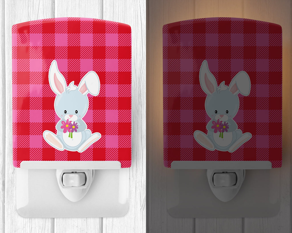 Bunny Rabbit #2 Ceramic Night Light Compact, UL-Certified, Ideal for Bedroom, Bathroom, Nursery, Hallway, Kitchen, 6x4x3, Multicolor