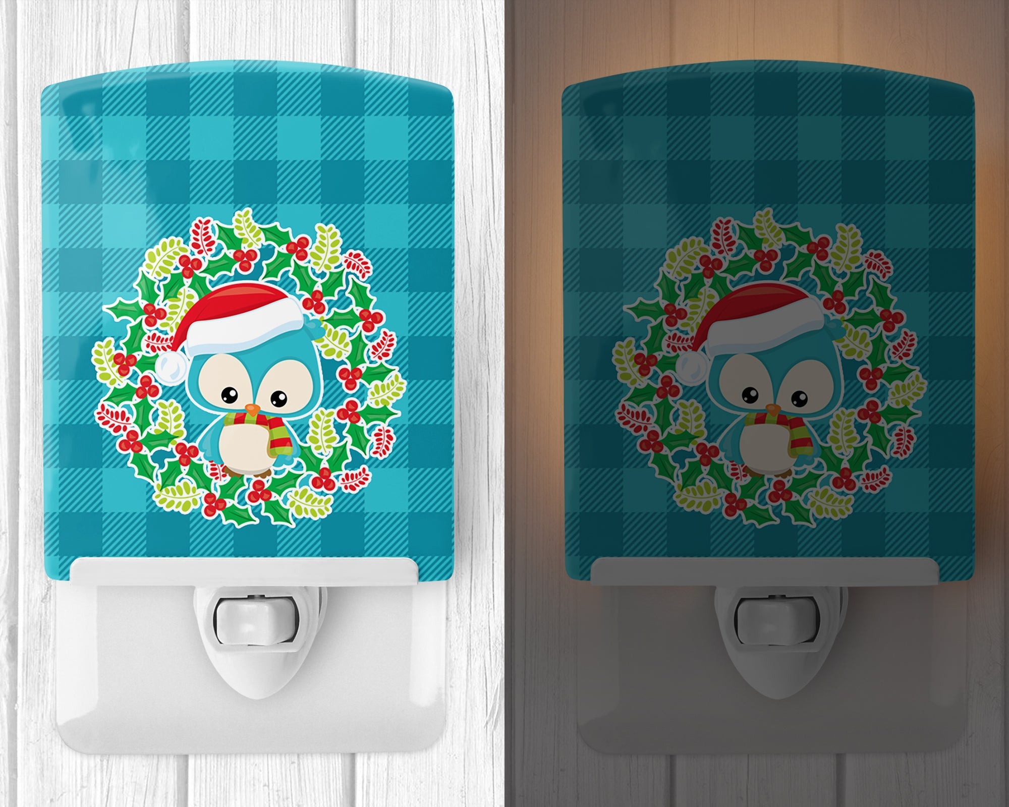 Christmas Owl Ceramic Night Light Compact, UL-Certified, Ideal for Bedroom, Bathroom, Nursery, Hallway, Kitchen, 6x4x3, Multicolor
