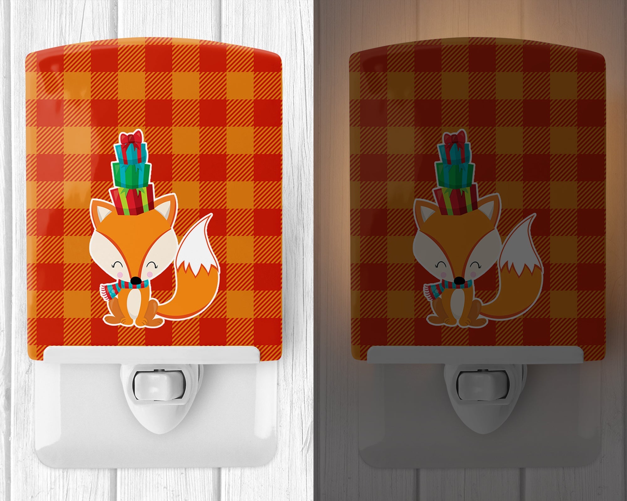 Christmas Fox Ceramic Night Light Compact, UL-Certified, Ideal for Bedroom, Bathroom, Nursery, Hallway, Kitchen, 6x4x3, Multicolor