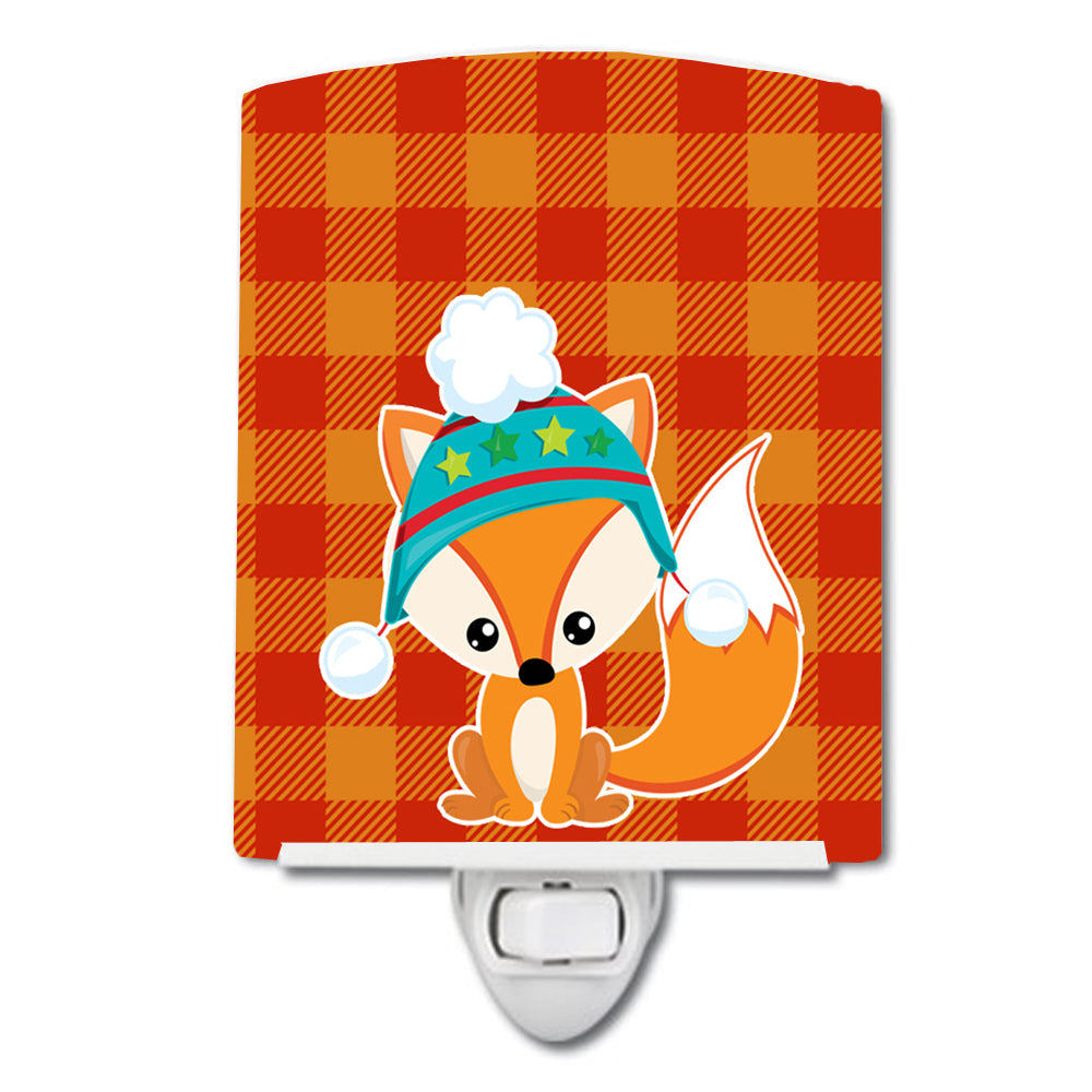 Christmas Fox #2 Ceramic Night Light Compact, UL-Certified, Ideal for Bedroom, Bathroom, Nursery, Hallway, Kitchen, 6x4x3, Multicolor