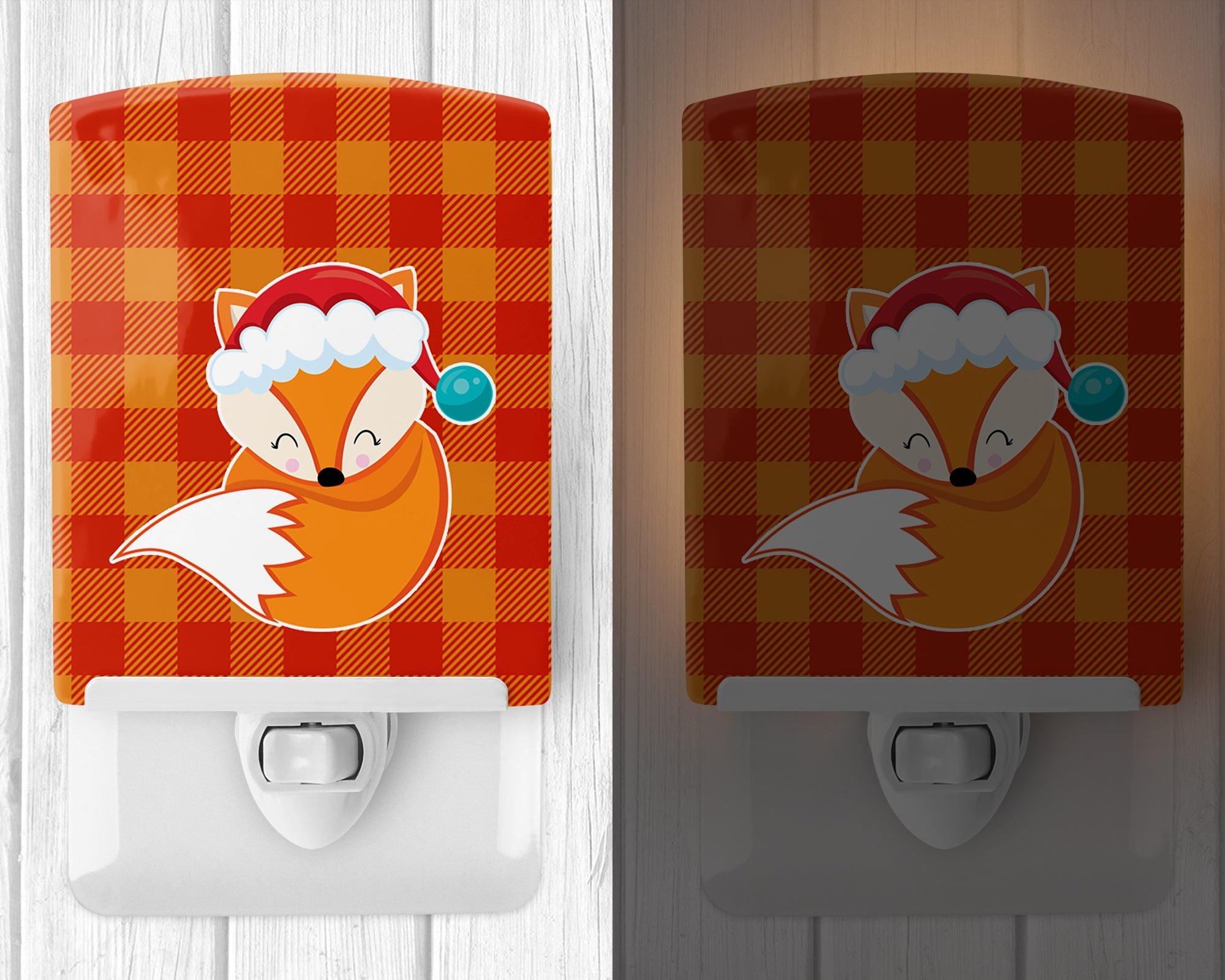 Christmas Fox #3 Ceramic Night Light Compact, UL-Certified, Ideal for Bedroom, Bathroom, Nursery, Hallway, Kitchen, 6x4x3, Multicolor