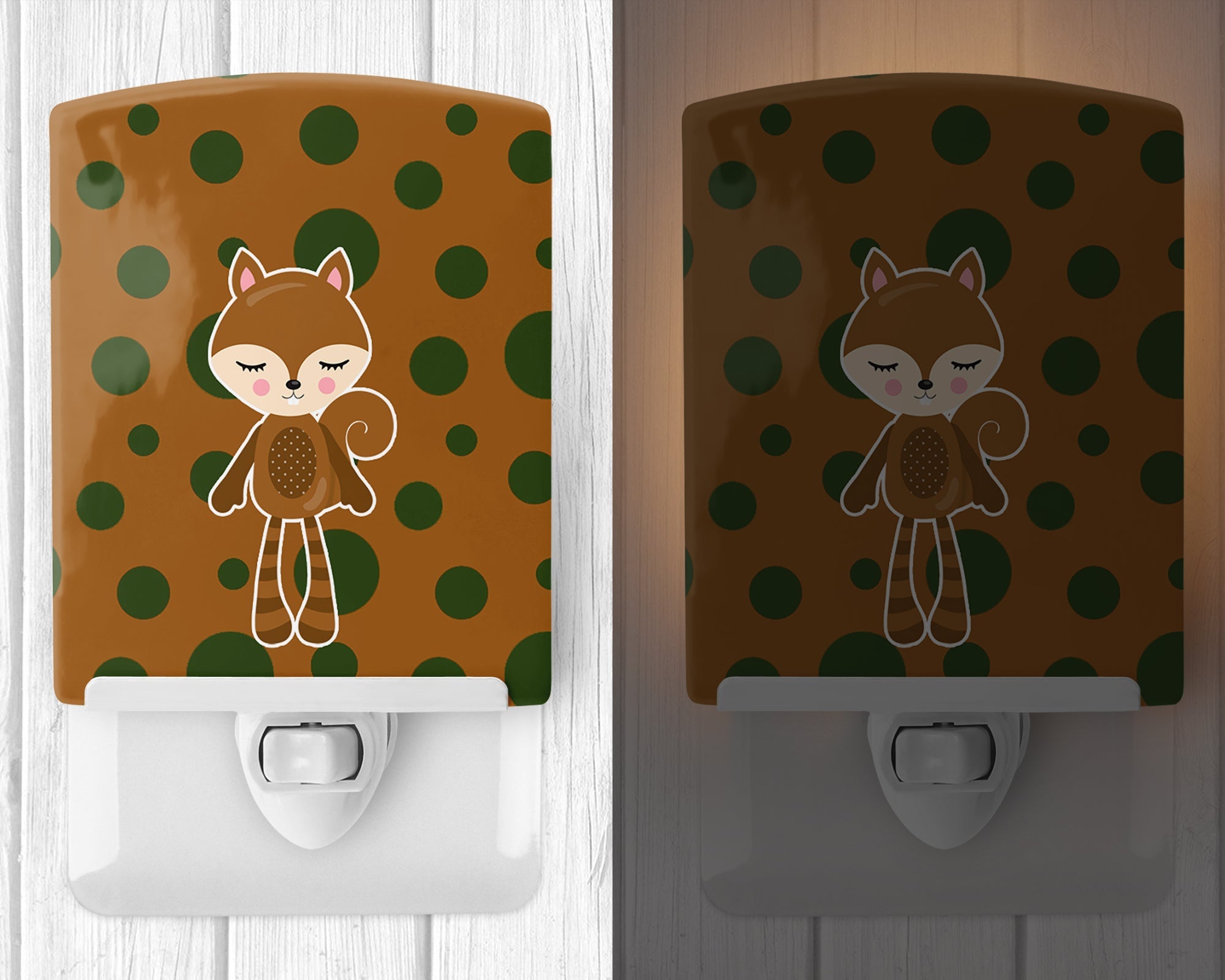 Squirrel #2 Ceramic Night Light Compact, UL-Certified, Ideal for Bedroom, Bathroom, Nursery, Hallway, Kitchen, 6x4x3, Multicolor