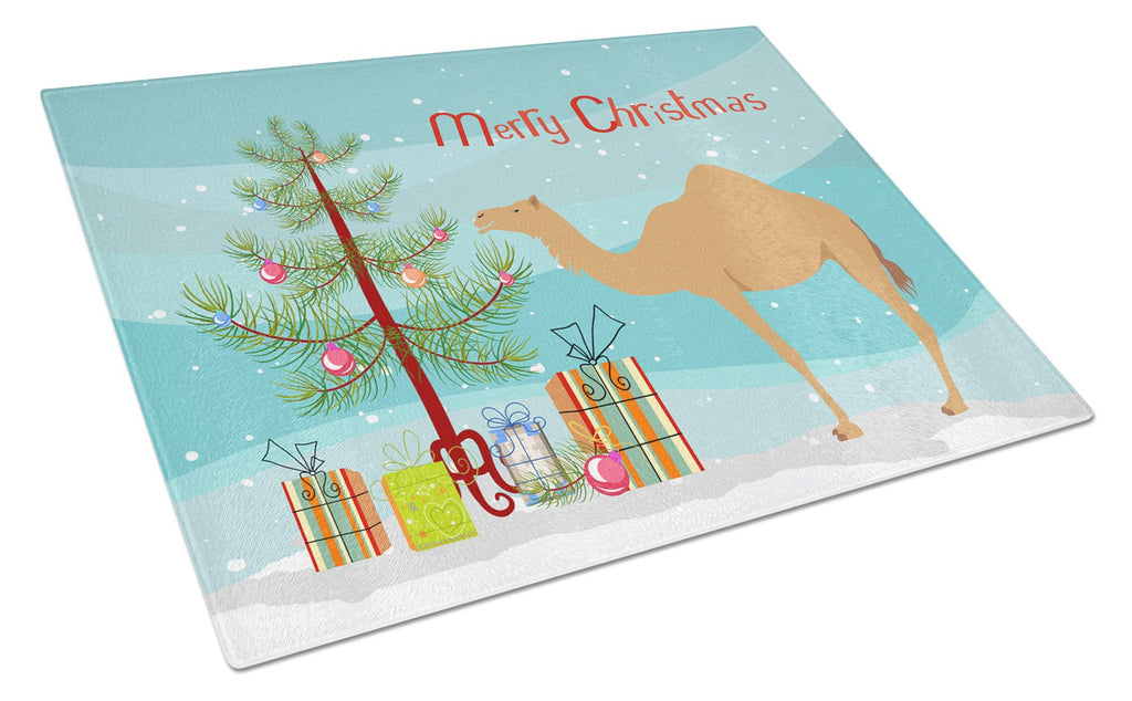 Arabian Camel Dromedary Christmas Cutting Board Tempered Glass Kitchen Cutting Surface, Heat Resistant Chopping, Non-Slip Feet, Food Prep & Serving