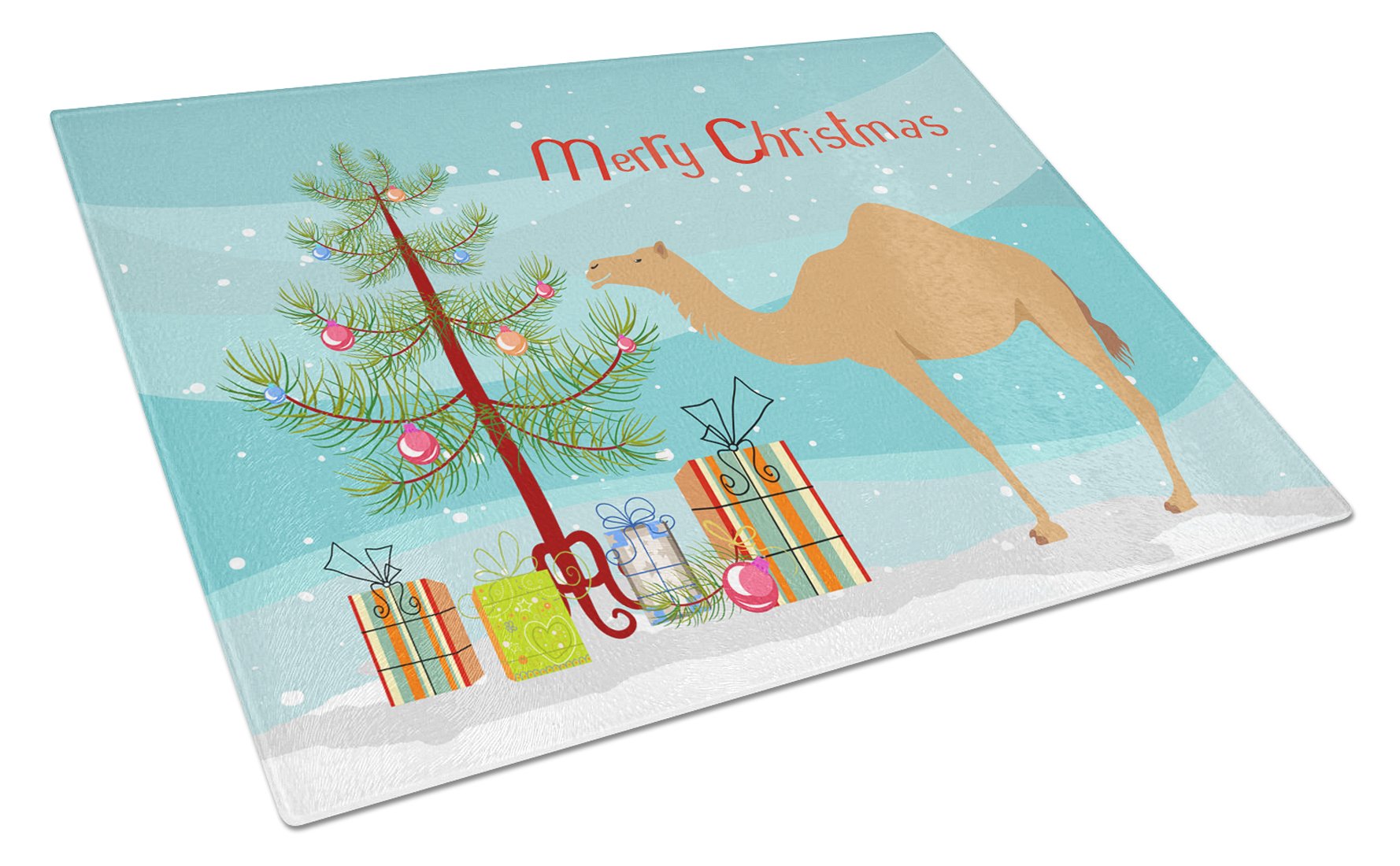 Arabian Camel Dromedary Christmas Cutting Board Tempered Glass Kitchen Cutting Surface, Heat Resistant Chopping, Non-Slip Feet, Food Prep & Serving