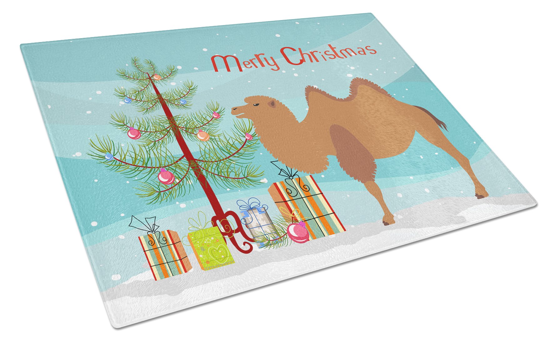 Bactrian Camel Christmas Cutting Board Tempered Glass Kitchen Cutting Surface, Heat Resistant Chopping, Non-Slip Feet, Food Prep & Serving