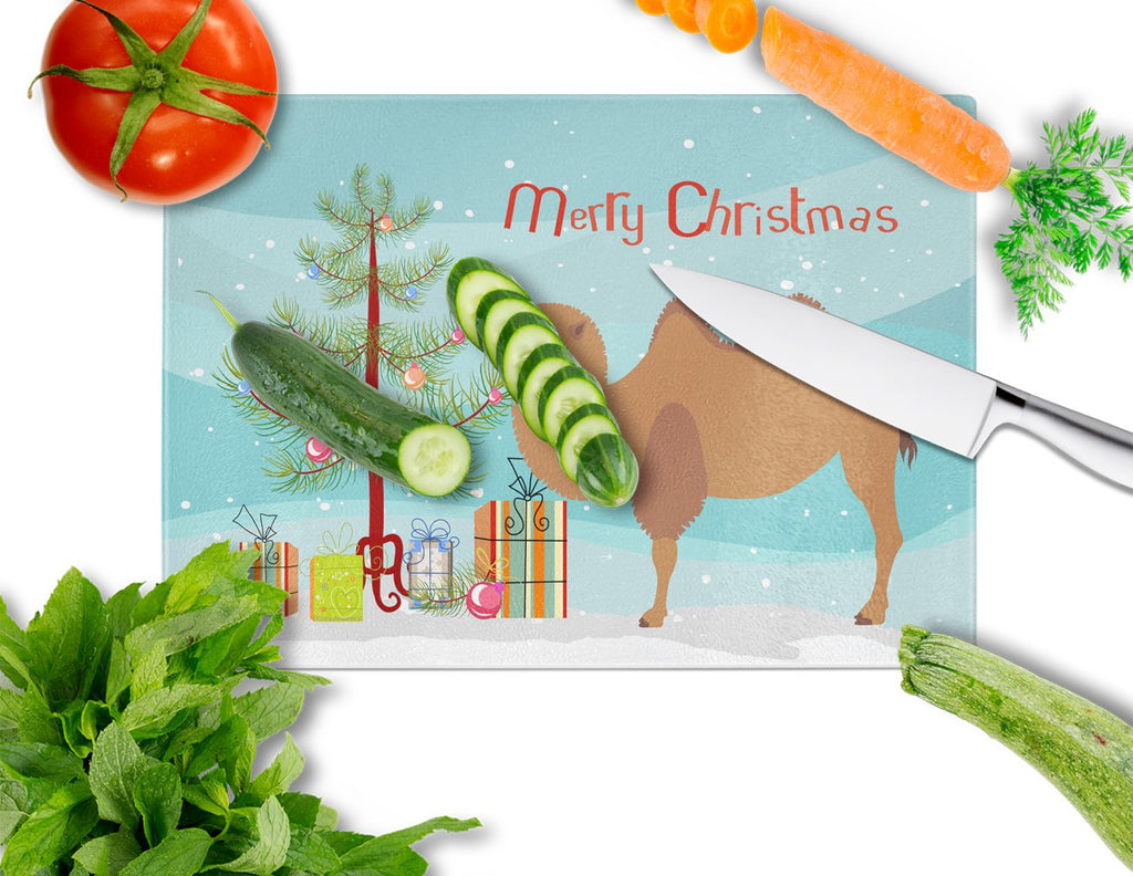 Bactrian Camel Christmas Cutting Board Tempered Glass Kitchen Cutting Surface, Heat Resistant Chopping, Non-Slip Feet, Food Prep & Serving