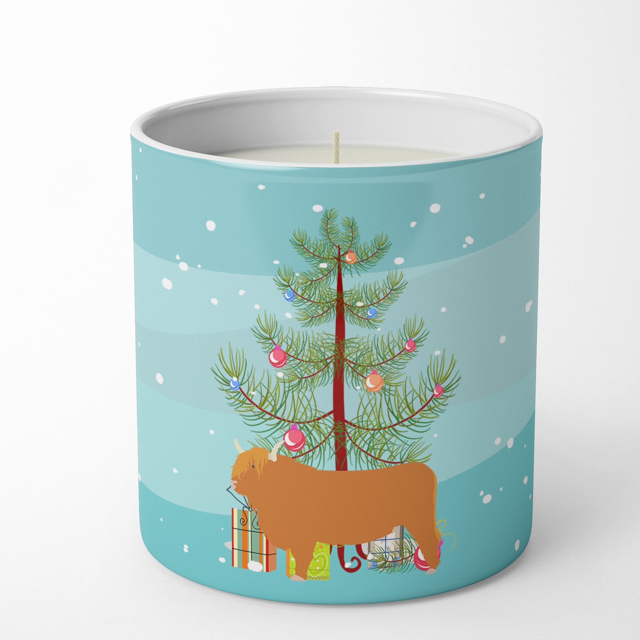 Highland Cow Christmas Decorative Soy Candle Nature Soy Wax Essential Oil Home Decor Ideal for Bedroom Kitchen Bath Office Gift, 10 oz