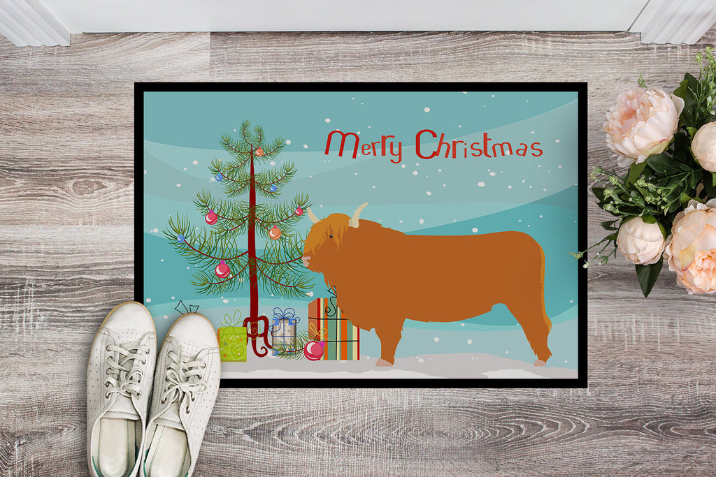 Highland Cow Christmas Doormat Indoor Outdoor 24H X 36W Front Door Mat Rugs for Entryway, Non Slip Washable Low Pile,