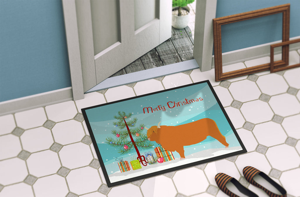 Highland Cow Christmas Doormat Indoor Outdoor 24H X 36W Front Door Mat Rugs for Entryway, Non Slip Washable Low Pile,