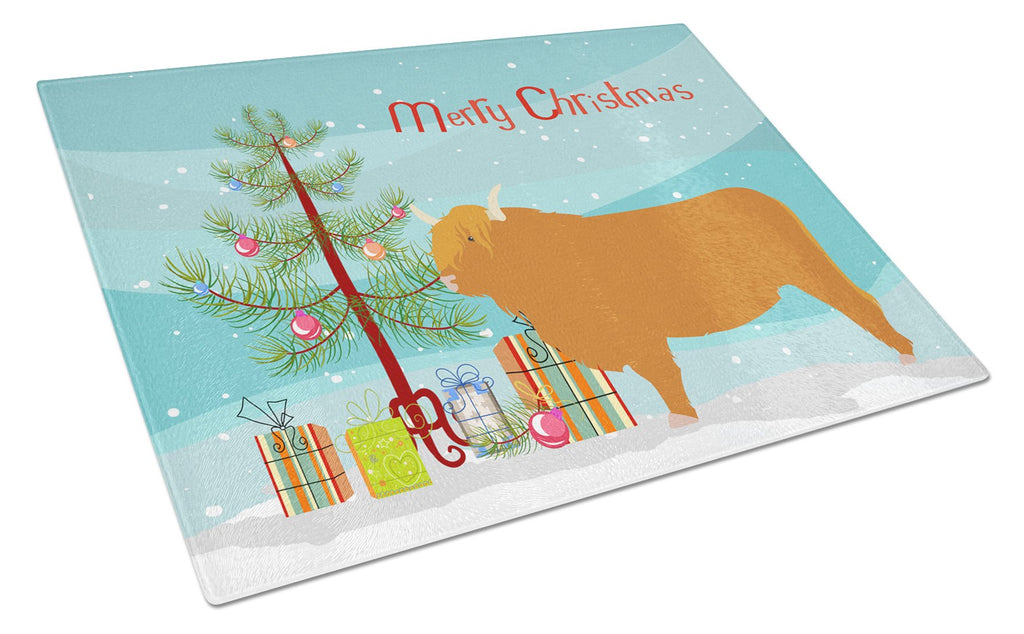 Highland Cow Christmas Cutting Board Tempered Glass Kitchen Cutting Surface, Heat Resistant Chopping, Non-Slip Feet, Food Prep & Serving