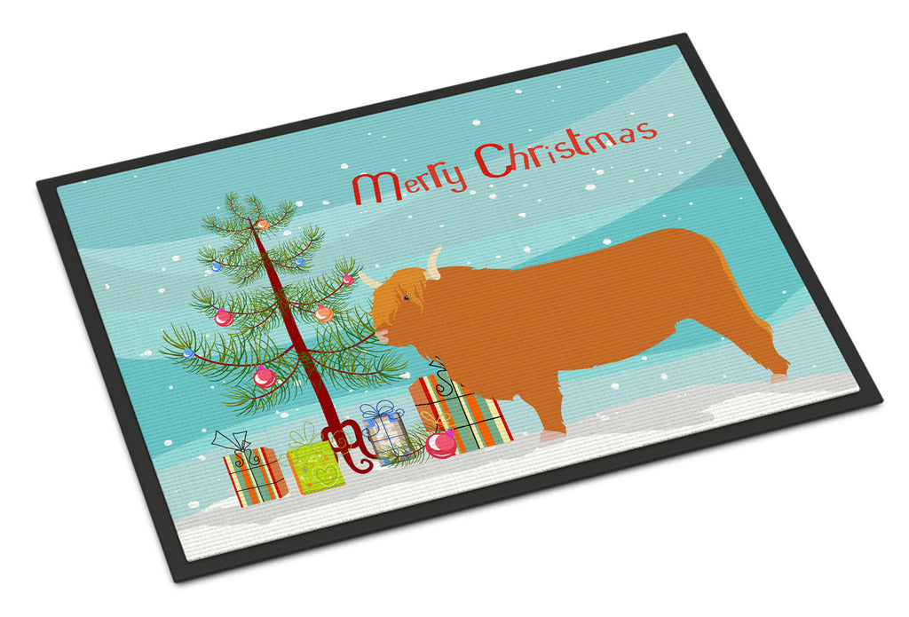 Highland Cow Christmas Doormat Indoor Outdoor 18H X 27W Front Door Mat Rugs for Entryway, Non Slip Washable