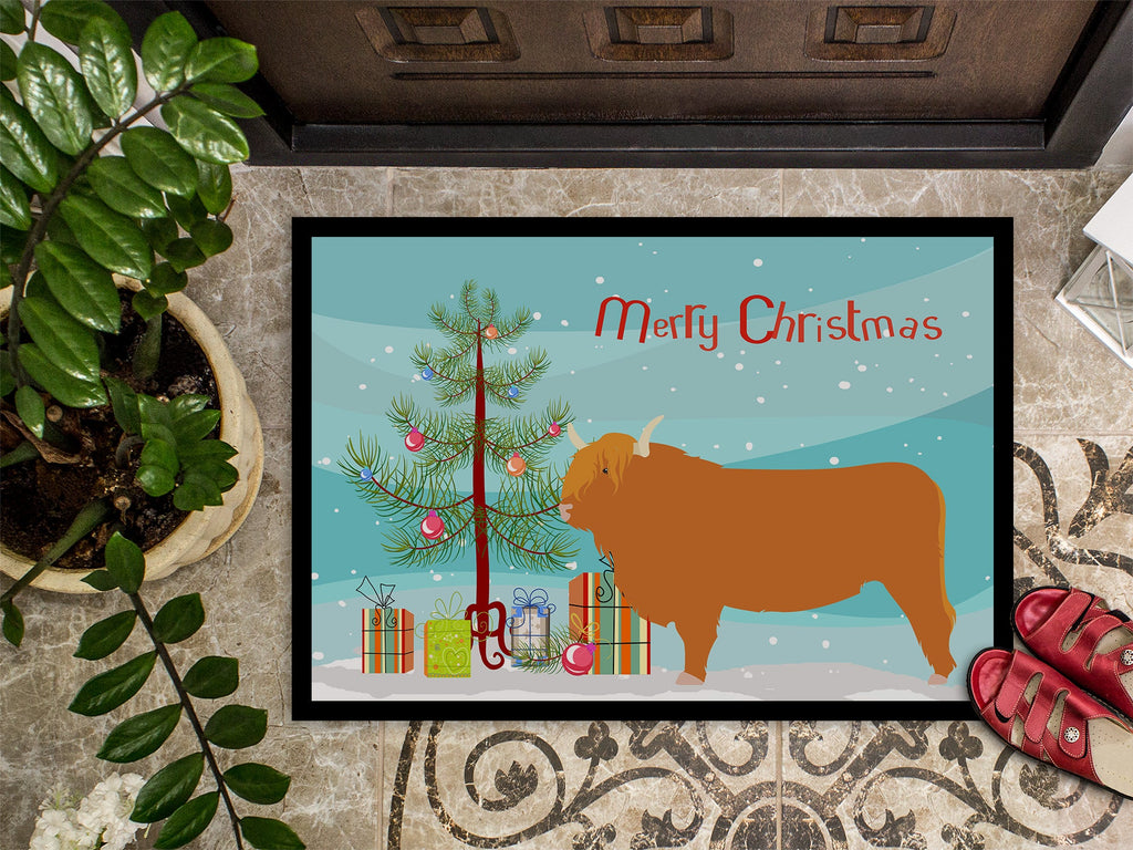 Highland Cow Christmas Doormat Indoor Outdoor 18H X 27W Front Door Mat Rugs for Entryway, Non Slip Washable