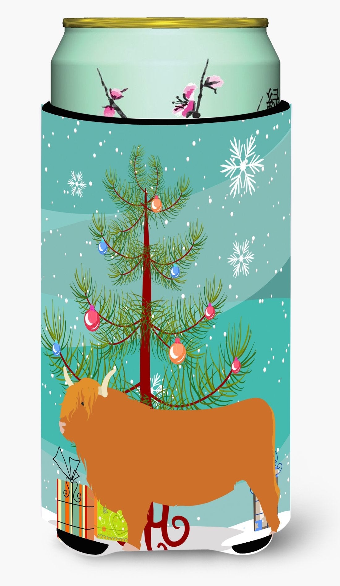 Highland Cow Christmas Tall Boy Hugger Can Cooler Sleeve Machine Washable Drink Collapsible Insulator Beverage Insulated Holder