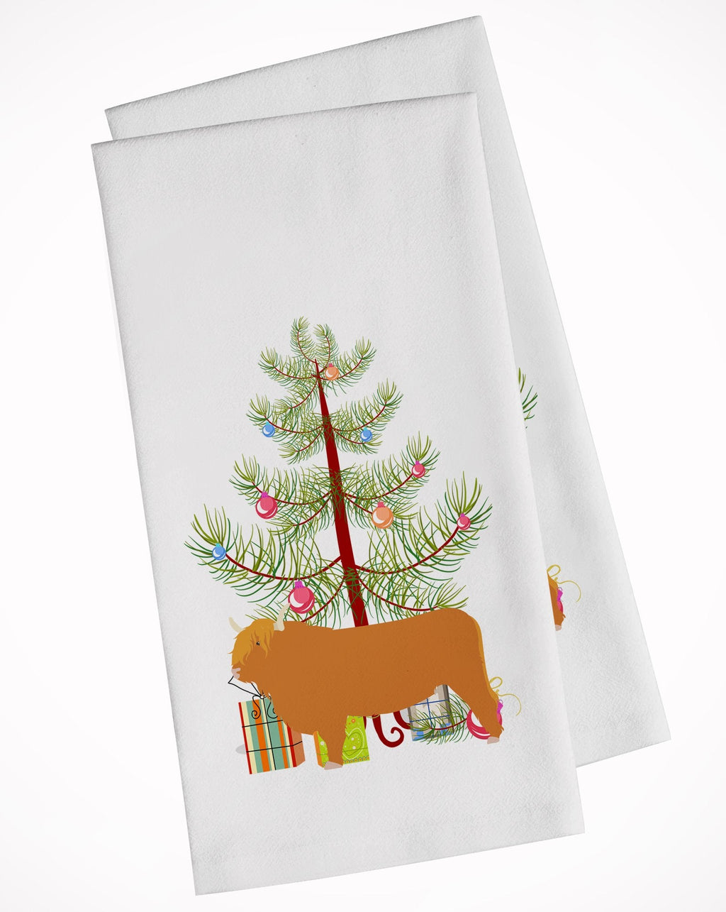 Highland Cow Christmas Kitchen Towel Set of 2 White Dish Towels Decorative Bathroom Hand towel for Hand, Face, Hair, Yoga, Tea, Dishcloth, 19 X 28", White