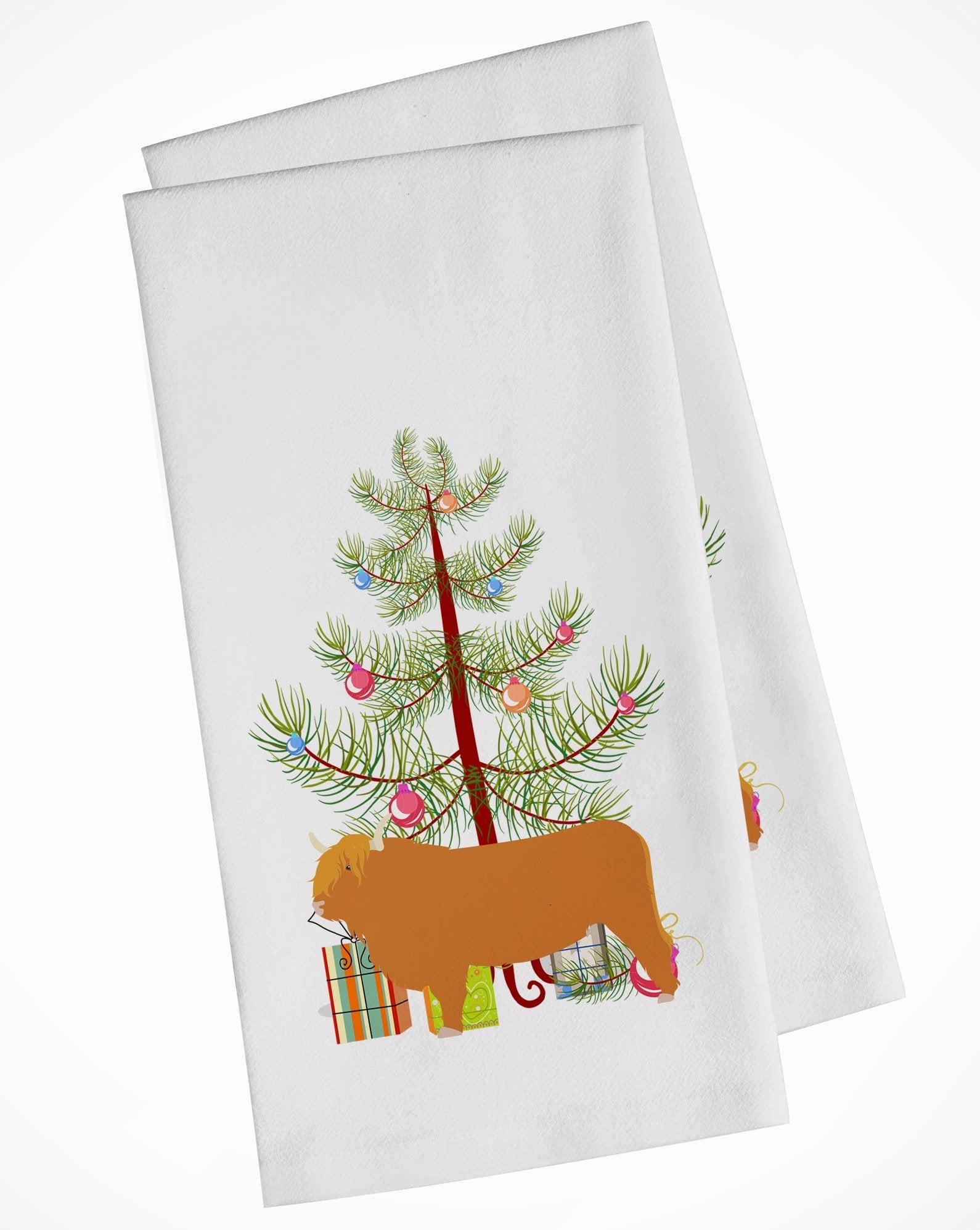 Highland Cow Christmas Kitchen Towel Set of 2 White Dish Towels Decorative Bathroom Hand towel for Hand, Face, Hair, Yoga, Tea, Dishcloth, 19 X 28", White