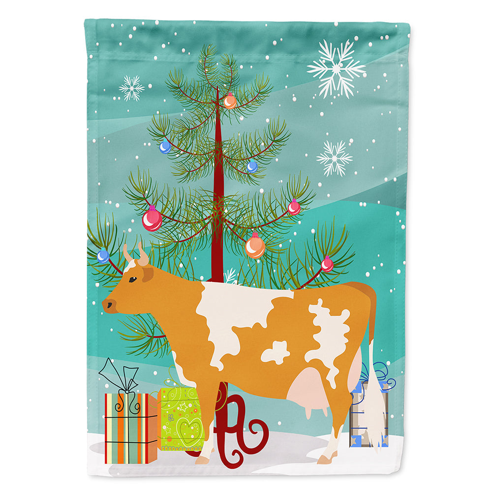 Guernsey Cow Christmas House Flag 28x40 Porch Sleeve Pole Decorative Outside Yard Banner Artwork Wall Hanging, Polyester