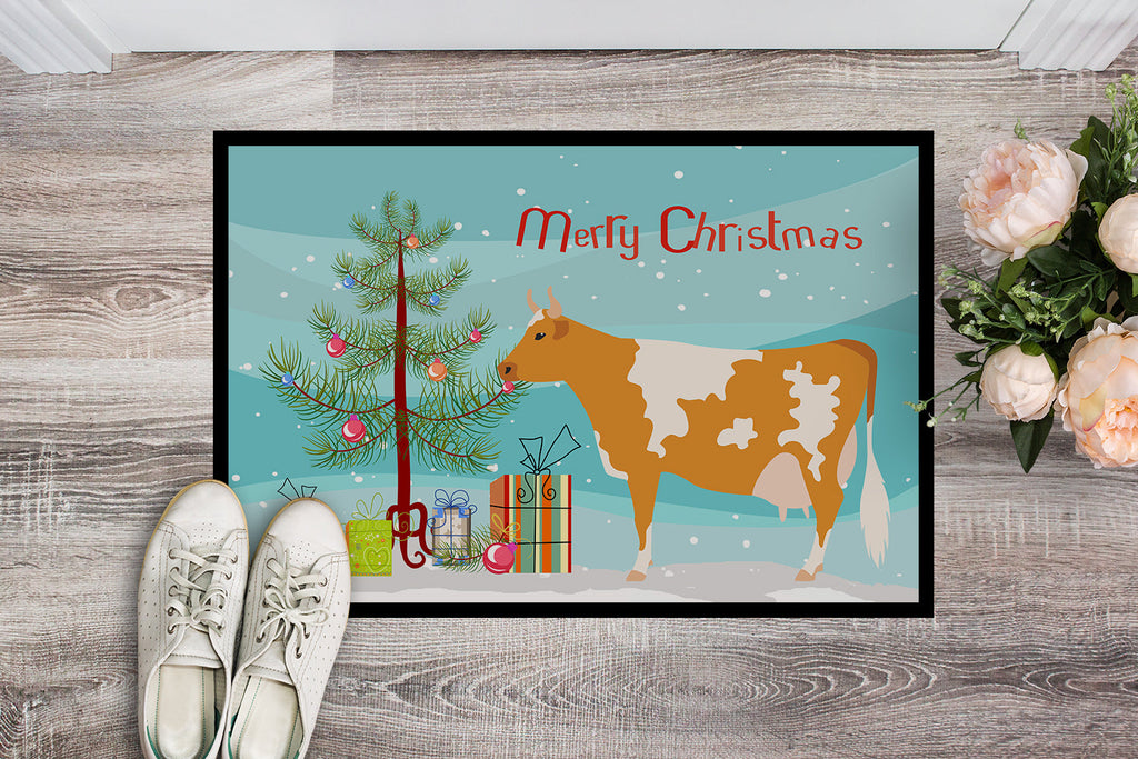 Guernsey Cow Christmas Doormat Indoor Outdoor 24H X 36W Front Door Mat Rugs for Entryway, Non Slip Washable Low Pile,