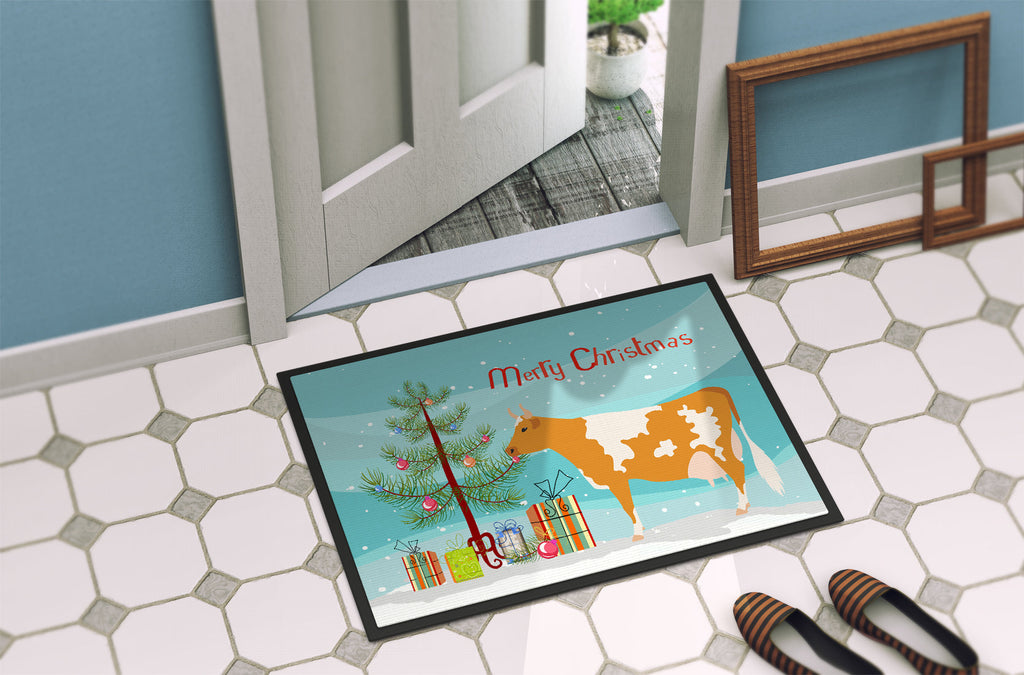 Guernsey Cow Christmas Doormat Indoor Outdoor 24H X 36W Front Door Mat Rugs for Entryway, Non Slip Washable Low Pile,