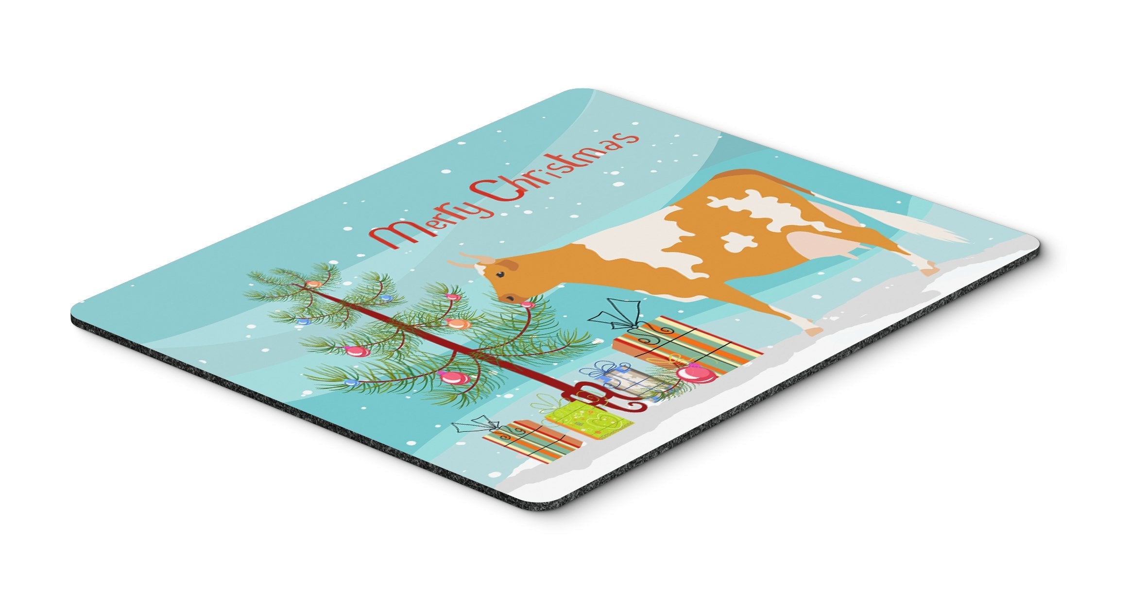 Guernsey Cow Christmas Mouse Pad, Heat Resistant Trivet Hot Pad , Non Slip Rubber Desk Mat, Kitchen Counter Protector, Home Office Decor Gift